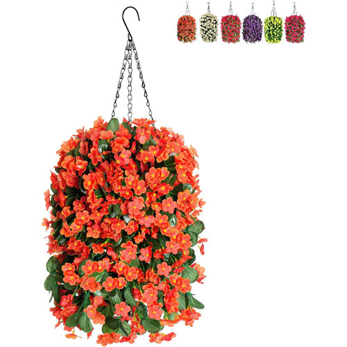 Primrue Silk Hanging Basket Arrangement in Basket & Reviews Wayfair